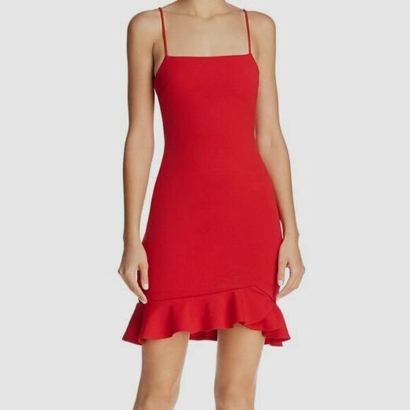 Sunset + Spring Dresses & Skirts - Sunset + Spring Ruffle Hem Bodycon Dress Red M NWT
